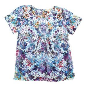 Soft Surroundings XS Floral Print Boho Rolled‎ Sleeves Women's